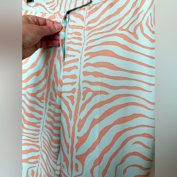 J. MCLAUGHLIN Zebra Animal Print Pants Slacks Trousers Aqua Blue Pink Peach Silk - Picture 4 of 11